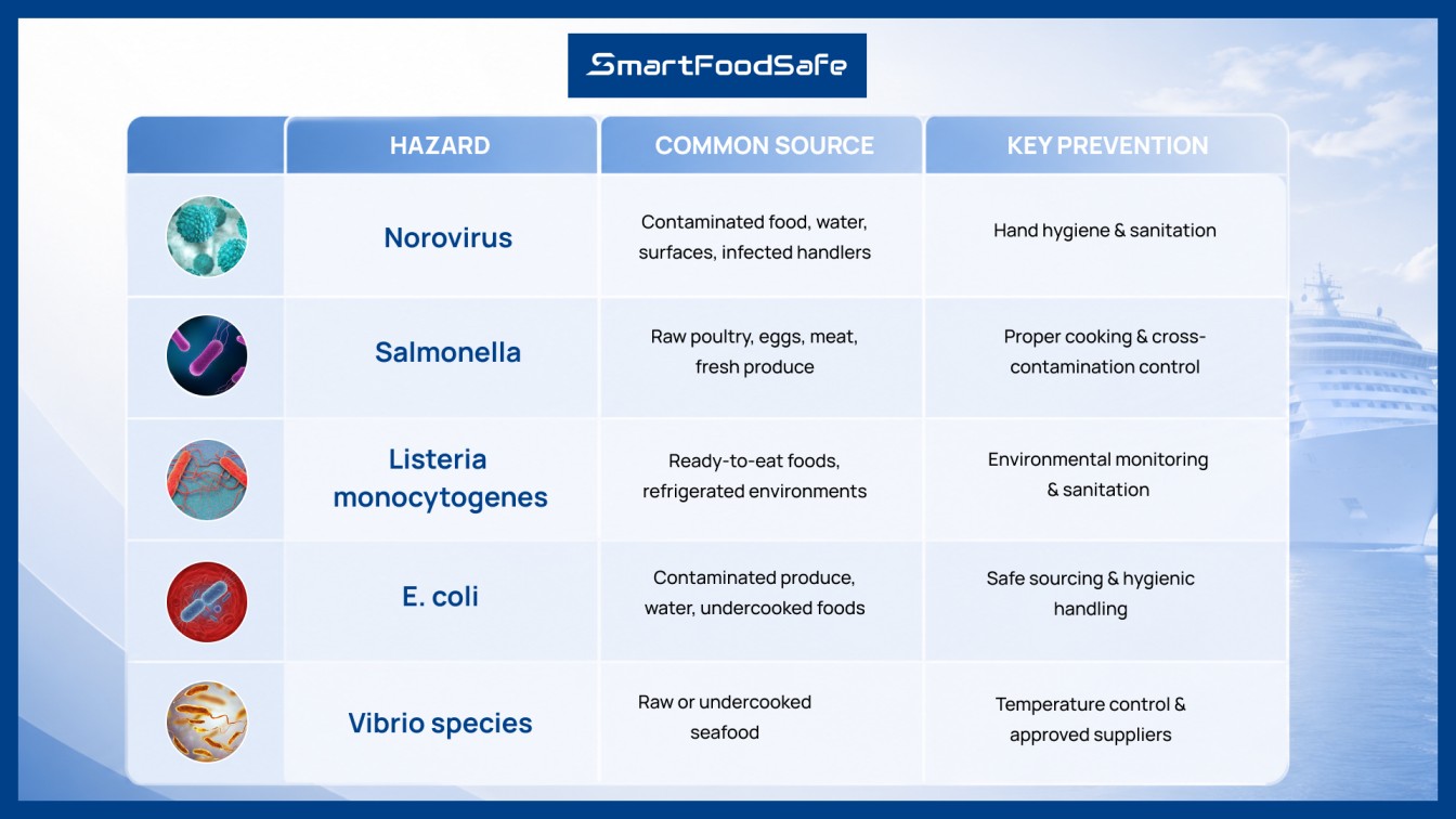 Foodborne pathogen risks on cruise ships