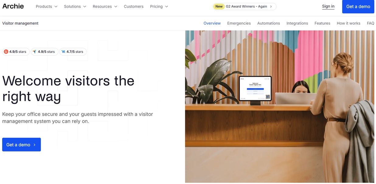 Archie Visitors visitor management system interface